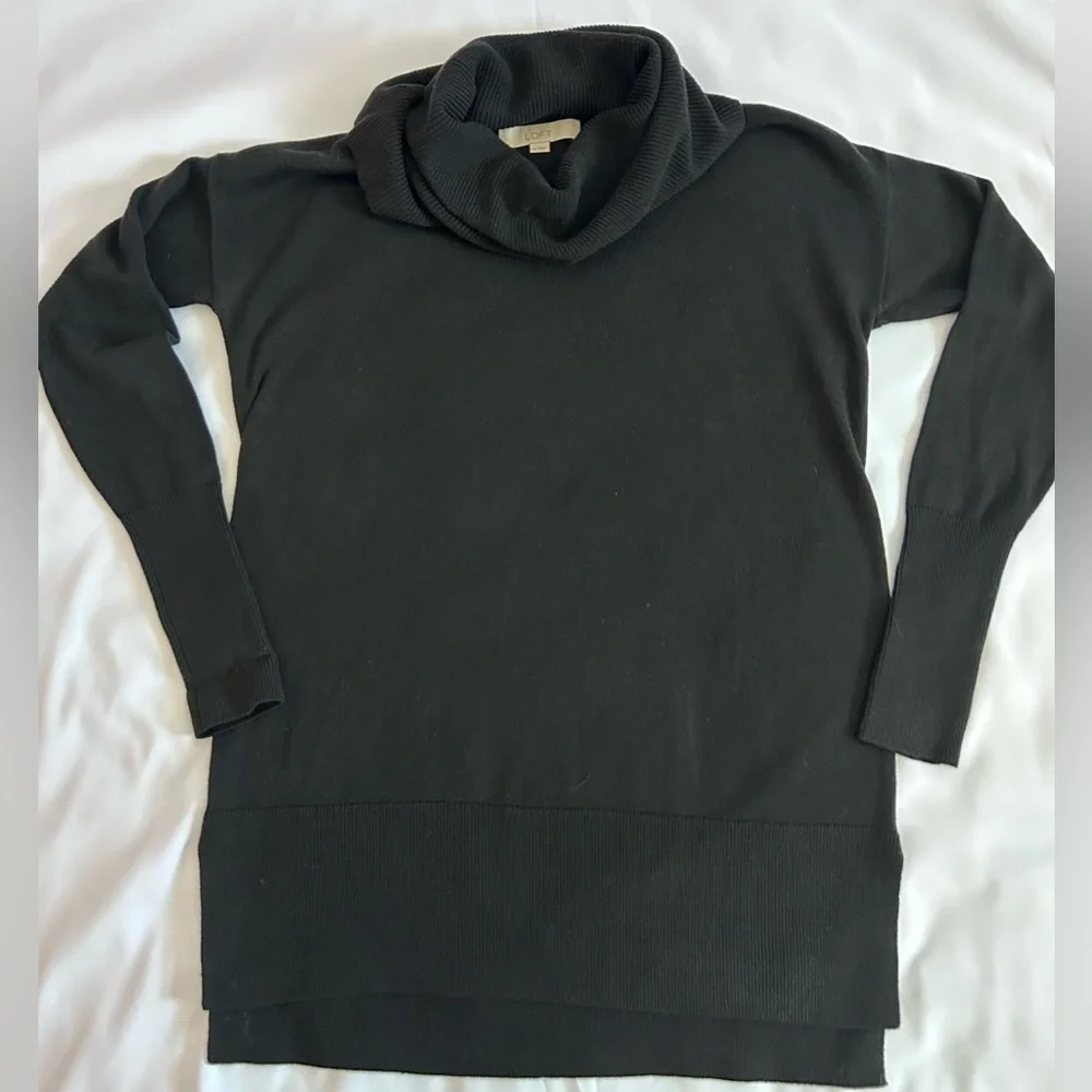 Ann Taylor LOFT Black Cowl Neck Sweater Tunic Length Size Small